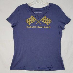 Harley-Davidson Blue Checker d Flag Short Sleeve T-Shirt - Women's Large L